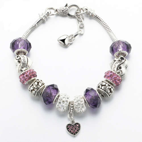 EXCLUSIVE! Vintage Charm Glass Crystal Heart Ball Beaded Womens Bracelets