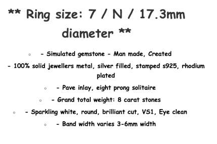 **R3299.00** Extraordinary 8ct SIMULATED Diamond Designer Solitaire Ring - Size 7 / N / 17.3mm