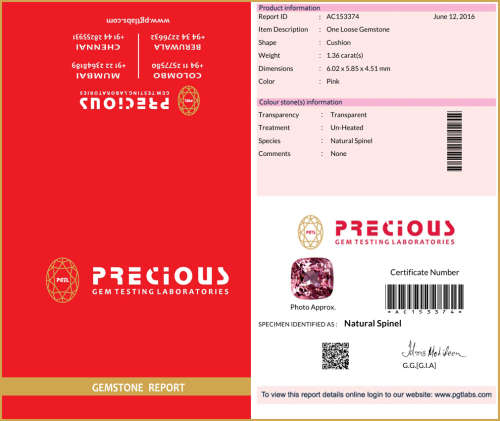 1.36ct "PGTL" CERT!! 100% GENUINE Natural REAL *RARE* AAA SPINEL PINK - FREE CERTIFICATE