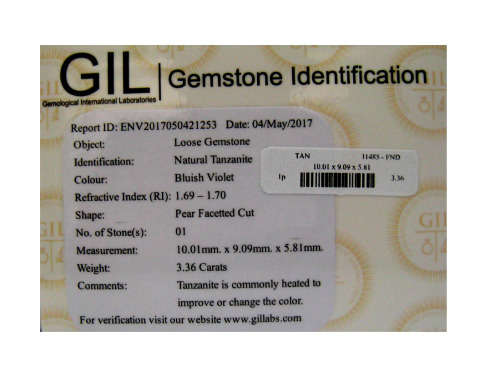 ***SEE VIDEO!!!*** NATURAL 3.36CT "GIL" CERTIFIED GOOD-FIRE TOP BLUISH VIOLET TANZANITE