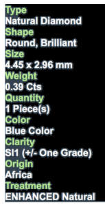 ***CERTIFIED**SEE VIDEO**0.39CT NATURAL RARE SPARKLING FANCY BLUE COLOR ROUND CUT DIAMOND SI1