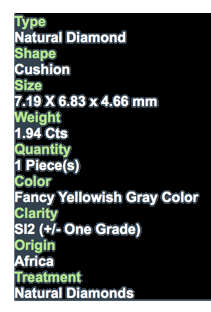 ***CERTIFIED**SEE VIDEO**1.94CT NATURAL RARE SPARKLING FANCY YELLOWISH GRAY CUSHION CUT DIAMOND+-SI2