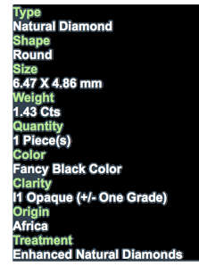 ***CERTIFIED**SEE VIDEO**1.43CT NATURAL RARE SPARKLING FANCY BLACK COLOR ROUND CUT DIAMOND +-I1