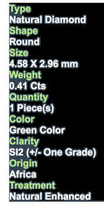 ***CERTIFIED**SEE VIDEO**0.41CT NATURAL RARE SPARKLING FANCY GREEN COLOR ROUND CUT DIAMOND +-SI2