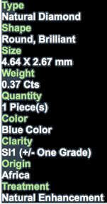 ***CERTIFIED**0.37CT NATURAL SPARKLING RARE FANCY BLUE COLOR ROUND CUT DIAMOND SI1+-