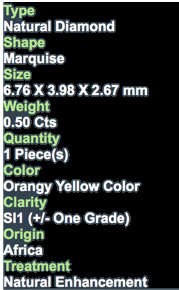 ***CERTIFIED***0.51CT NATURAL SPARKLING RARE FANCY ORANGY YELLOW COLOR MARQUISE CUT DIAMOND SI1+-