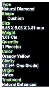 ***CERTIFIED***1.01CT NATURAL SPARKLING RARE FANCY ORANGY YELLOW COLOR CUSHION CUT DIAMOND SI1+-