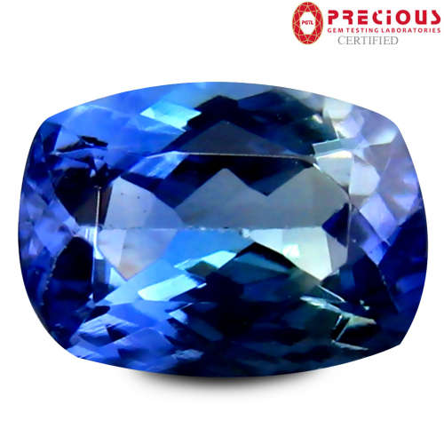 NATURAL 0.90 ct PGTL Certified Remarkable Cushion Shape (7 x 5 mm) Bluish Violet Tanzanite
