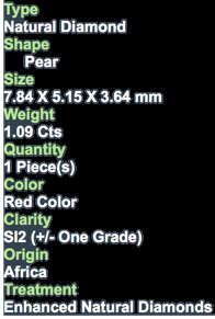 ***CERTIFIED***1.09CT NATURAL SPARKLING RARE FANCY FIERY RED COLOR ROUND CUT DIAMOND SI2+-