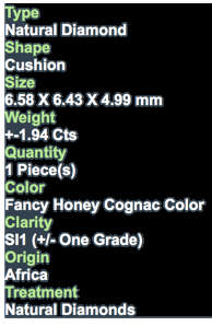 ***CERTIFIED***1.94CT NATURAL SPARKLING RARE FANCY HONEY COGNAC COLOR CUSHION CUT DIAMOND +-SI1