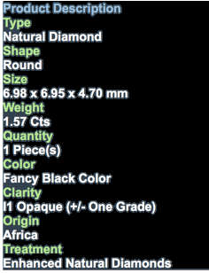 ***CERTIFIED***1.57CT NATURAL SPARKLING RARE FANCY BLACK COLOR ROUND CUT DIAMOND I1+-