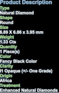 ***CERTIFIED***1.33CT NATURAL SPARKLING RARE FANCY BLACK COLOR ROUND CUT DIAMOND I1+-