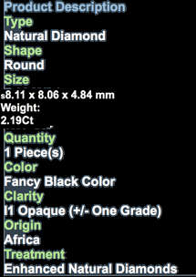 ***CERTIFIED***2.19CT NATURAL SPARKLING RARE FANCY BLACK COLOR ROUND CUT DIAMOND I1+-