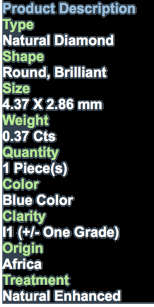 ***SEE VIDEO***0.37CT NATURAL SPARKLING RARE FANCY BLUE COLOR ROUND CUT DIAMOND I1+-