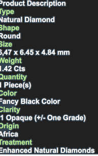 ***CERTIFIED***1.42CT NATURAL SPARKLING RARE FANCY BLACK COLOR ROUND CUT DIAMOND I1+-