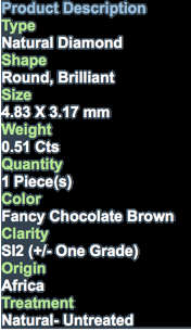 ***SEE VIDEO**0.51CT NATURAL RARE EXCELLENT FANCY CHOCOLATE BROWN COLOR ROUND CUT DIAMOND SI2+-