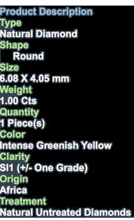 ***SEE VIDEO***1.00CT NATURAL SPARKLING RARE FANCY GREENISH YELLOW COLOR ROUND CUT DIAMOND SI1+-