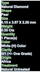 0.35CT NATURAL SPARKLING RARE WHITE COLOR PEAR CUT DIAMOND SI1+-