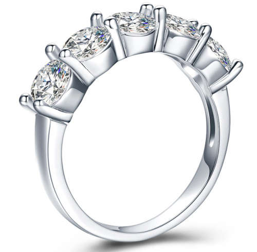 Exquisite 5 Stone Simulated Diamond Band Ring with Accents