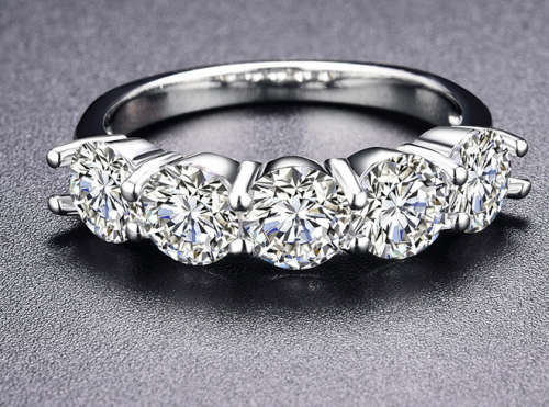 Exquisite 5 Stone Simulated Diamond Band Ring with Accents