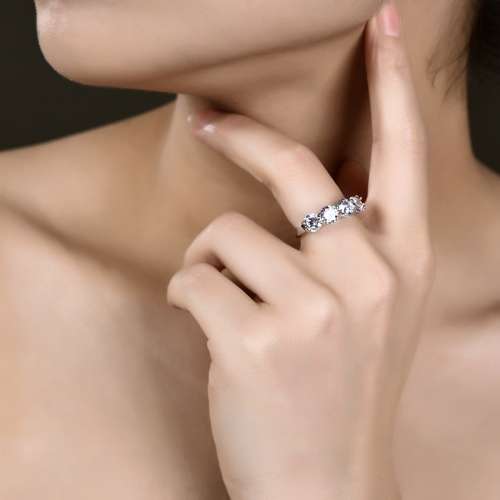 Exquisite 5 Stone Simulated Diamond Band Ring with Accents