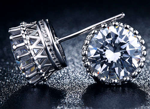 ***New Latest Design! Simulated Diamond Plated Crown Stud Earrings
