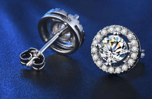 ***New Latest Design! Simulated Diamond Plated Round Stud Earrings