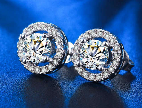 ***New Latest Design! Simulated Diamond Plated Round Stud Earrings