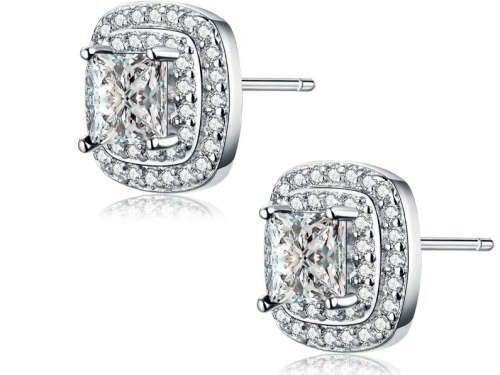 ***New Latest Design! Simulated Diamond Plated Princess Stud Earrings