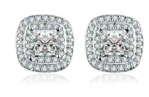 ***New Latest Design! Simulated Diamond Plated Princess Stud Earrings