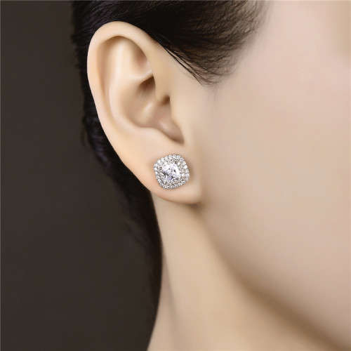 ***New Latest Design! Simulated Diamond Plated Princess Stud Earrings