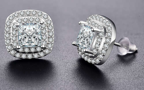 ***New Latest Design! Simulated Diamond Plated Princess Stud Earrings