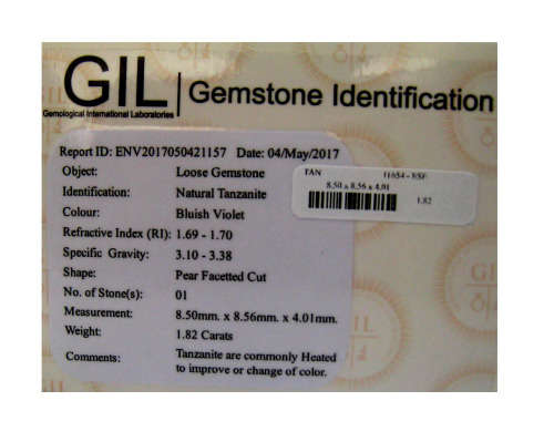 *MUST SEE VIDEO*** 100% NATURAL 1.82 ct "GIL"- CERTIFIED MARVELOUS TOP BLUISH VIOLET TANZANITE