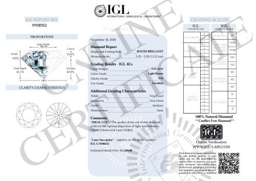 **IGL CERTIFIED R17766**0.55CT ENHANCED NATURAL RARE FANCY LIGHT BROWN ROUND CUT DIAMOND VS2