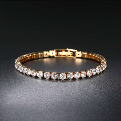 Elegant Yellow Gold plated Engagement Tennis Bracelet -  With Ice White Simulated Stones - Size 17cm