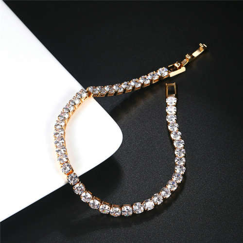 Elegant Yellow Gold plated Engagement Tennis Bracelet -  With Ice White Simulated Stones - Size 17cm