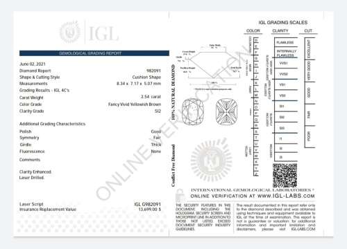 SPARKLING!**IGL CERTIFIED R230000**2.54CT ENHANCED NATURAL FANCY VIVID YELLOWISH BROWN DIAMOND Si2+-