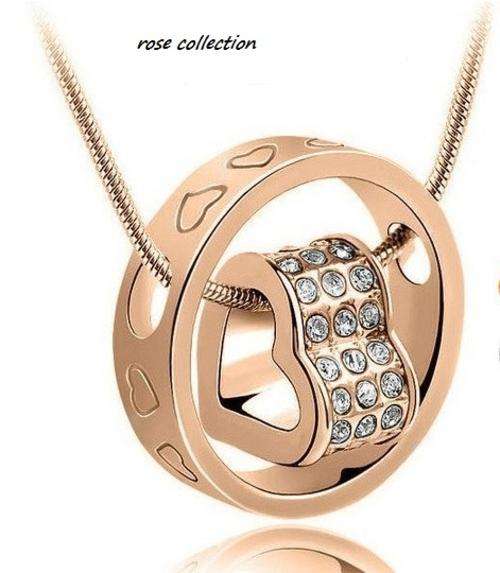 EXQUISITE!! 18K Yellow Gold Plated Heart+Ring Pendant Necklace Made With Swarovski Elements