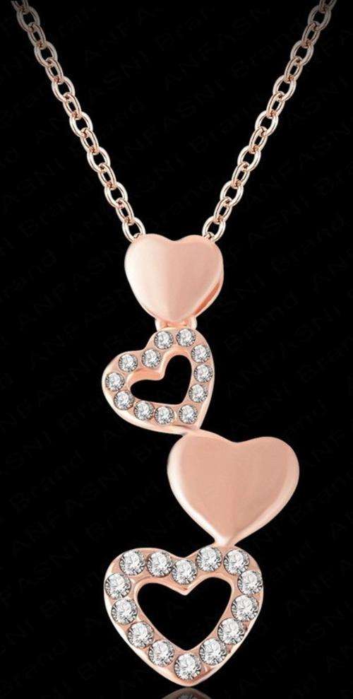 EXTRAORDINARY!!  4 HEART 18K ROSE GOLD PLATED SIMULATED DIAMOND NECKLACE PENDANT ERV R1599