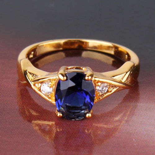 24k yellow gold filled Oval wedding party sapphire ring Sz9