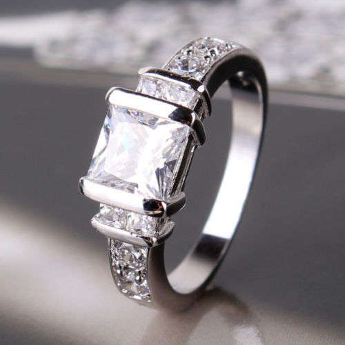 white sapphire 18k white gold filled HOT engagement ring Sz8