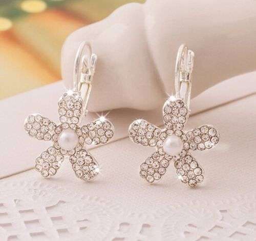 White Gold Filled AAA CZ Petal Shape Earrings
