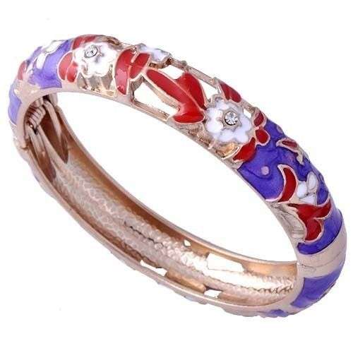9K Yellow Gold Filled Enamel Flower Bracelet,Bangle
