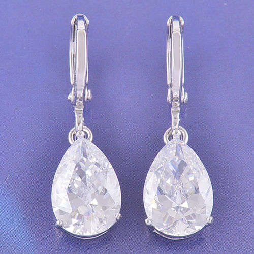 9K White Gold Filled Cubic Zirconia Ladies Tear Drop Dangle Earrings