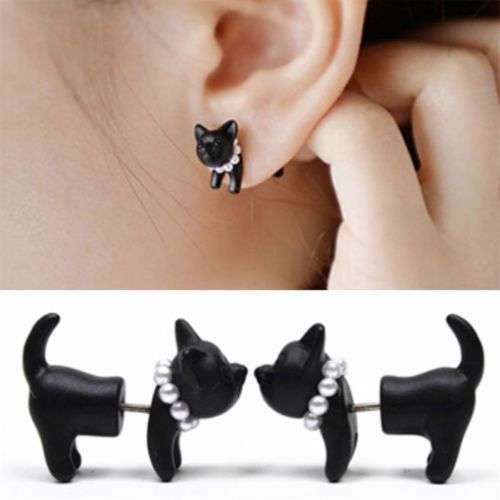 Stereoscopic Cat Kitten Impalement Lady Stud Earring