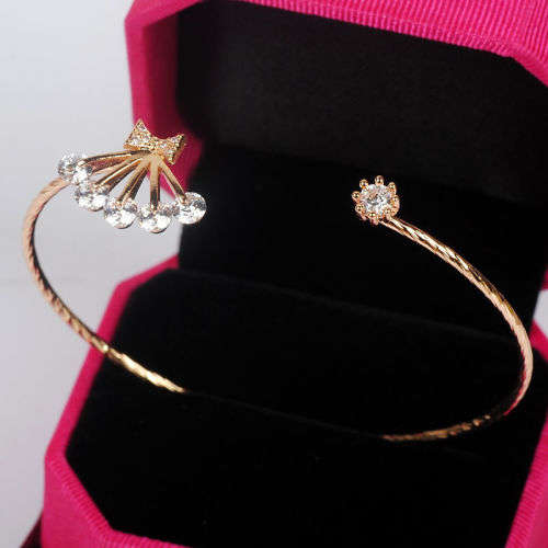 18K Yellow Gold Filled Tone Rhinestone Cuff Bangle Bracelet