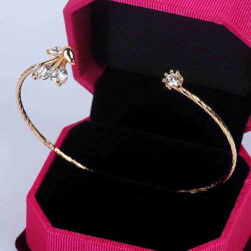 18K Yellow Gold Filled Bow Rhinestone Cuff Bangle Bracelet