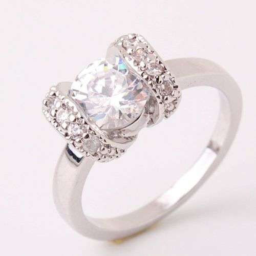 18k white gold filled engagement white sapphire Ring Sz8