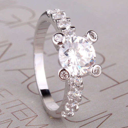 White sapphire promising Antique 18k white gold filled Eternity Ring Sz8