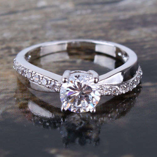 18k white gold filled Wedding white sapphire eye-catching Vintage Ring SZ7